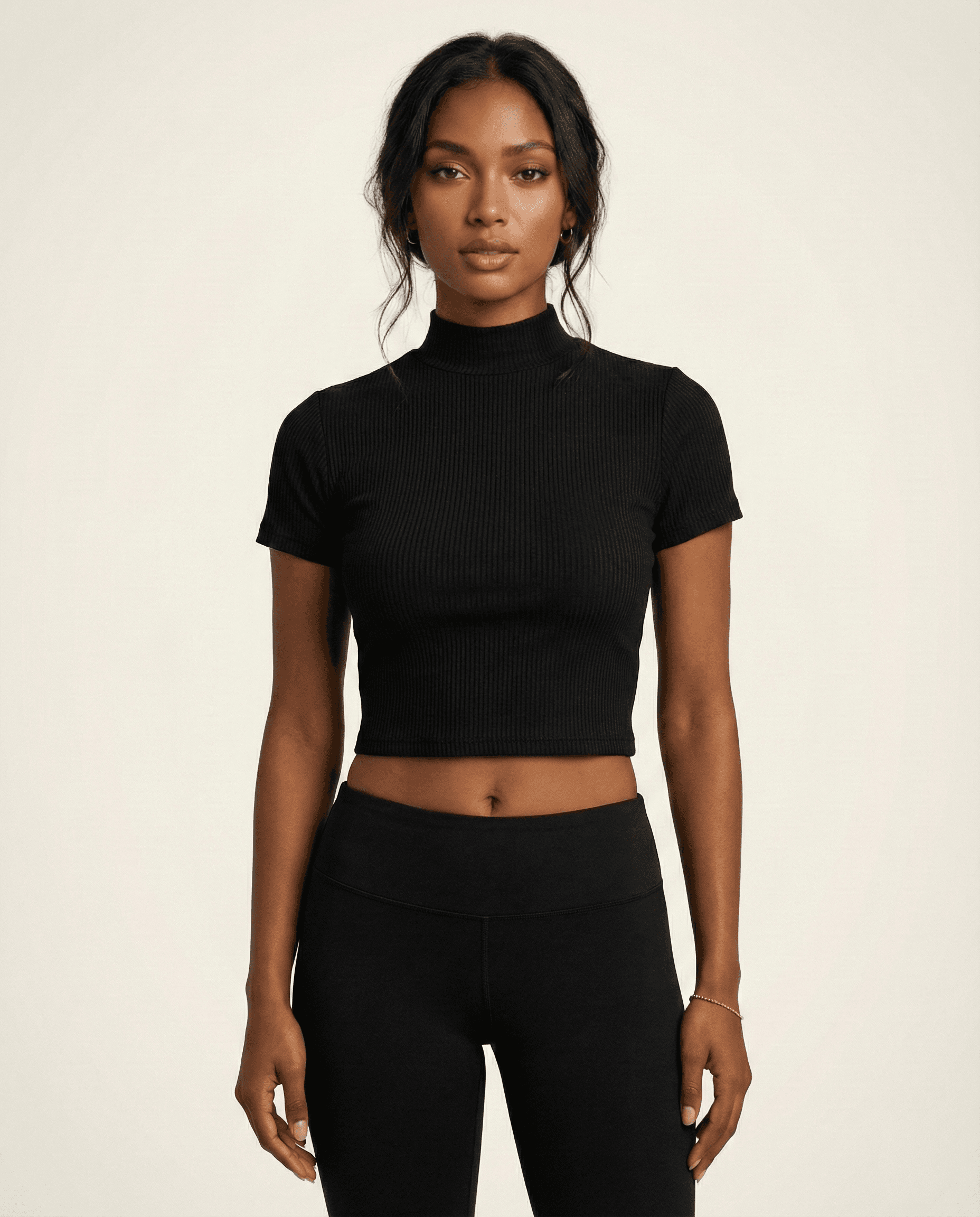 Black High-neck Fitted Crop view 3