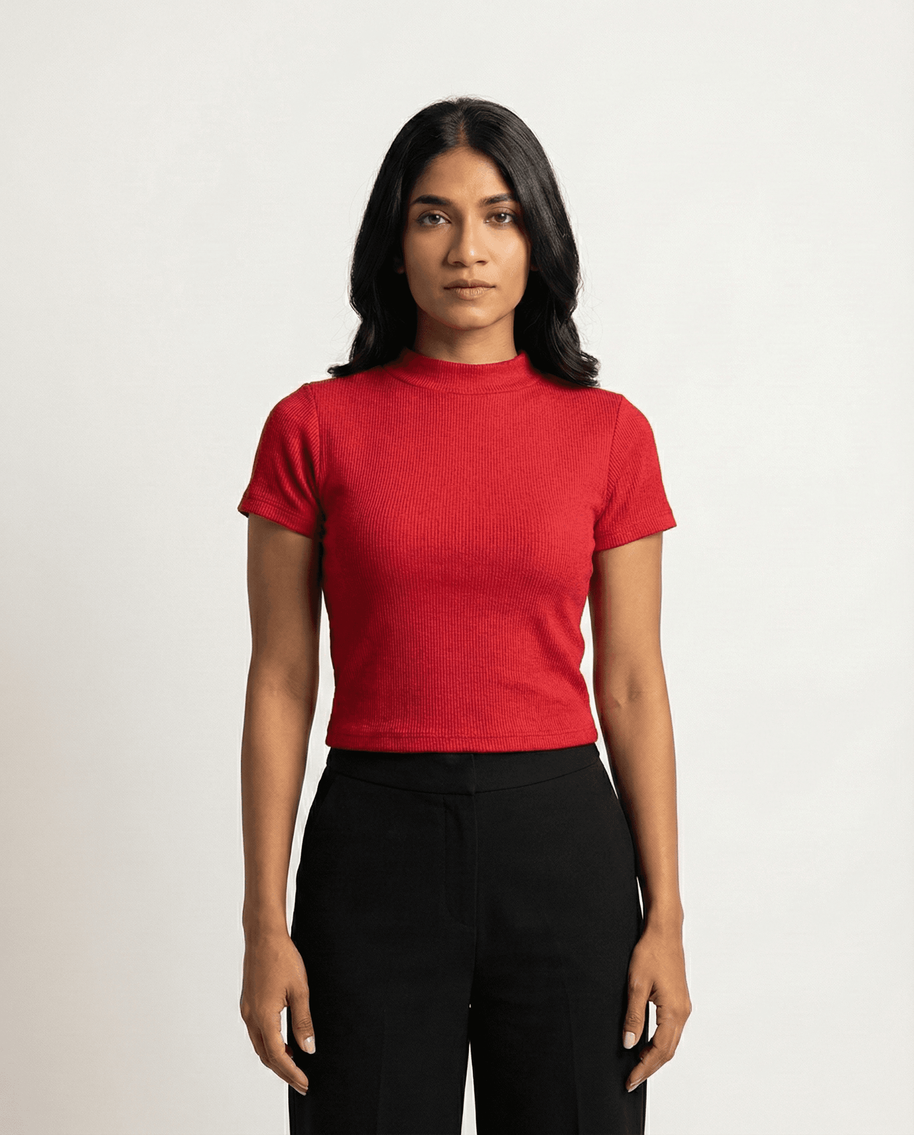 Crimson High-Neck Textured Short Sleeve Top view 3