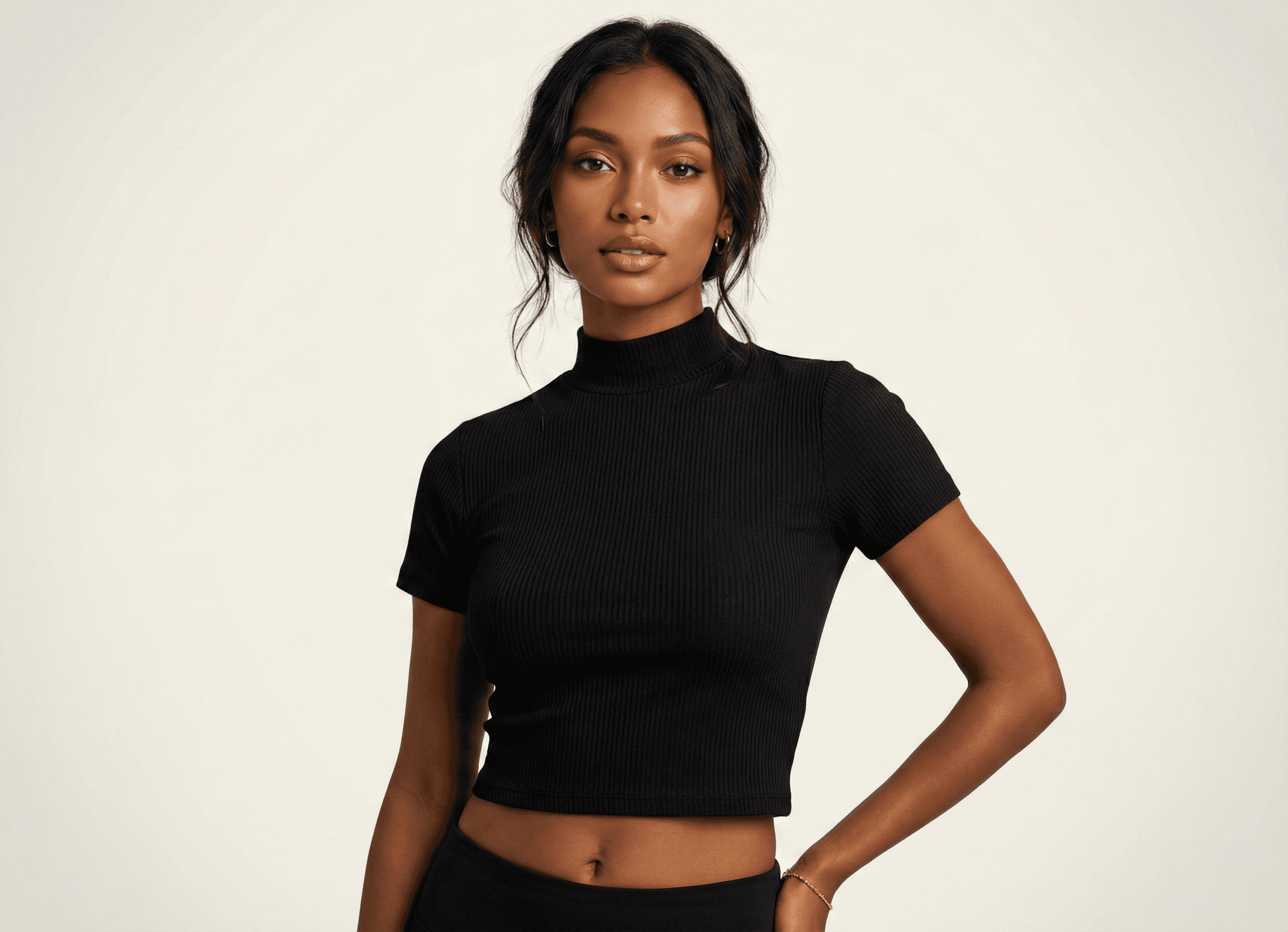 Black High-neck Fitted Crop view 1