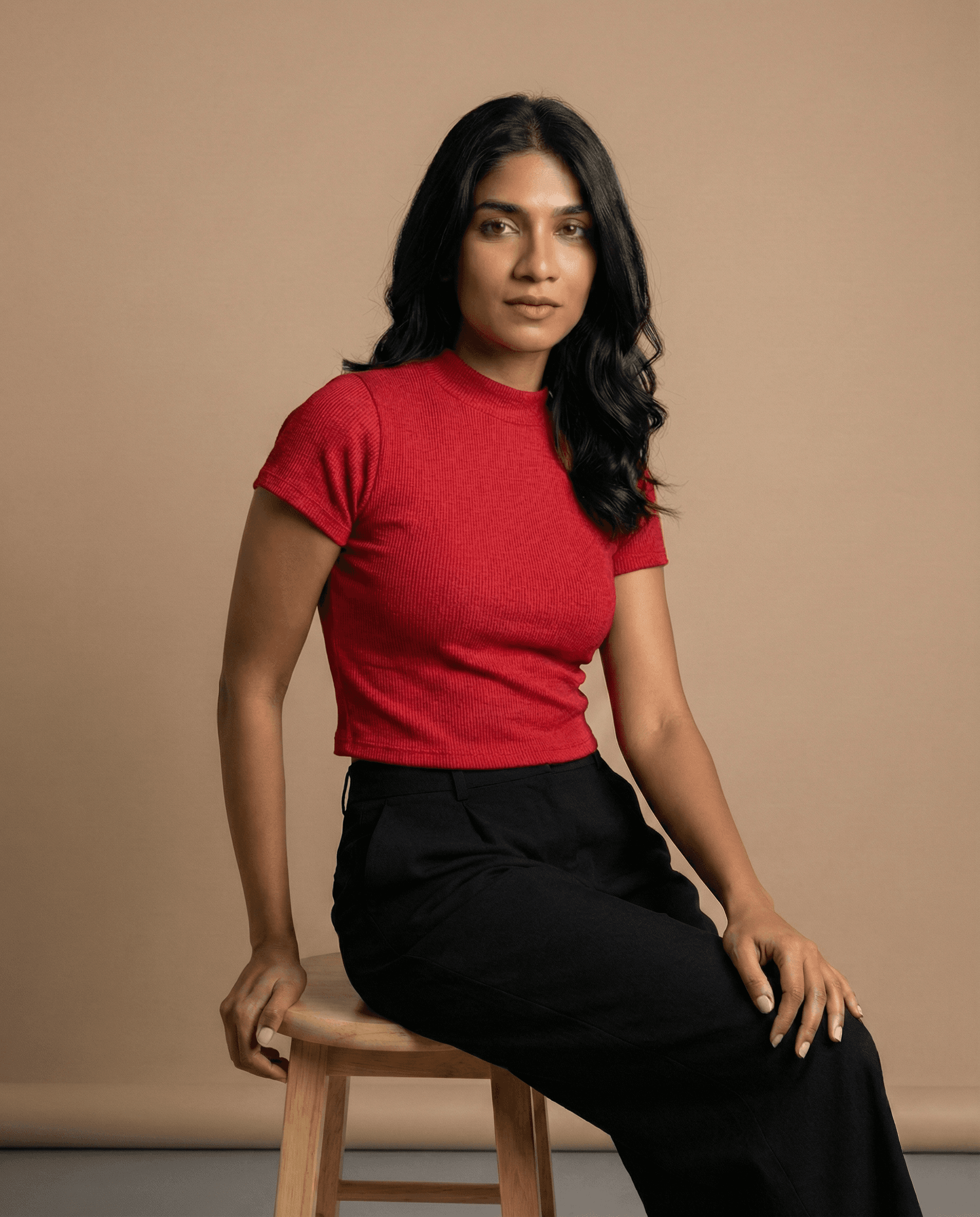 Crimson High-Neck Textured Short Sleeve Top view 2