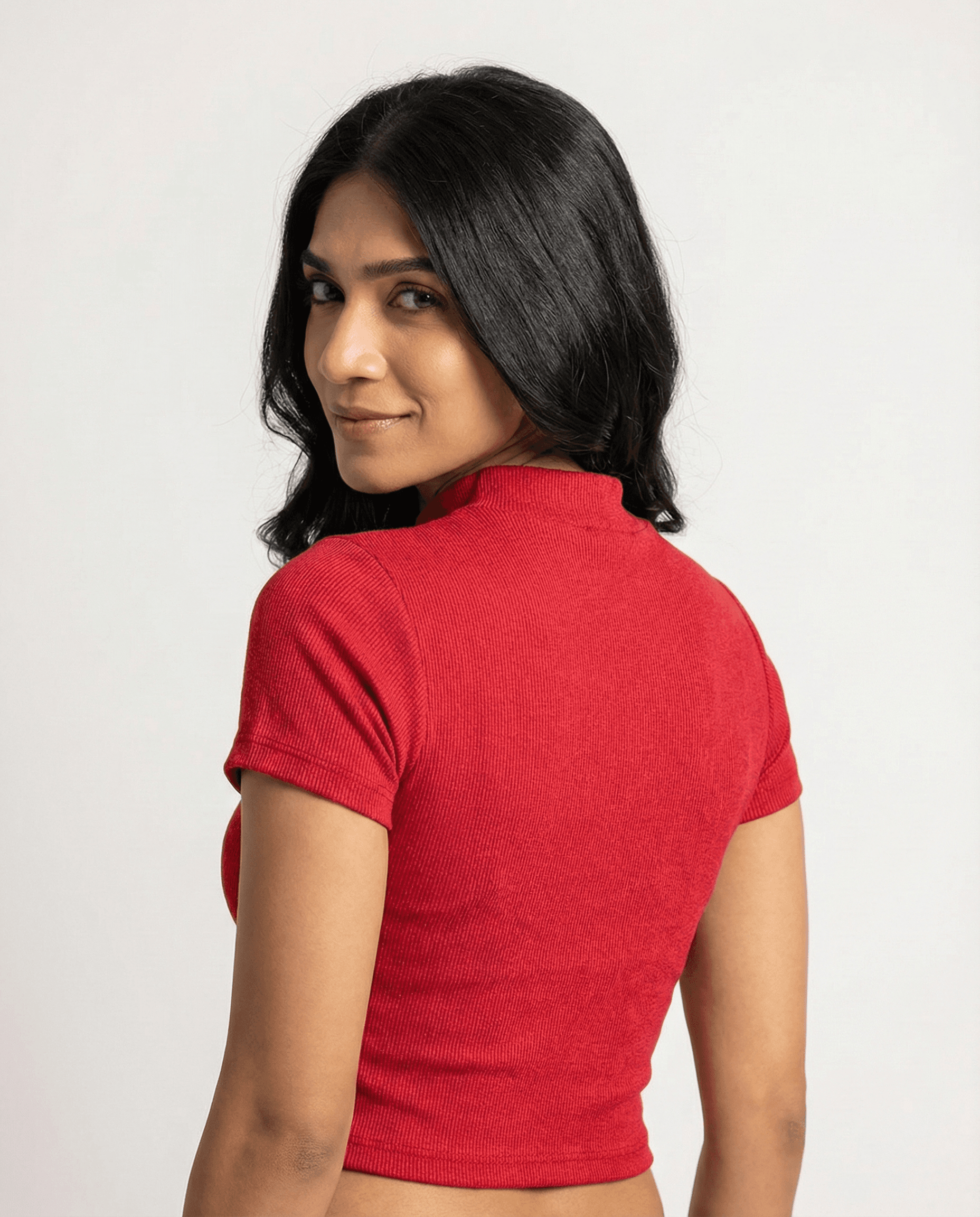 Crimson High-Neck Textured Short Sleeve Top view 1