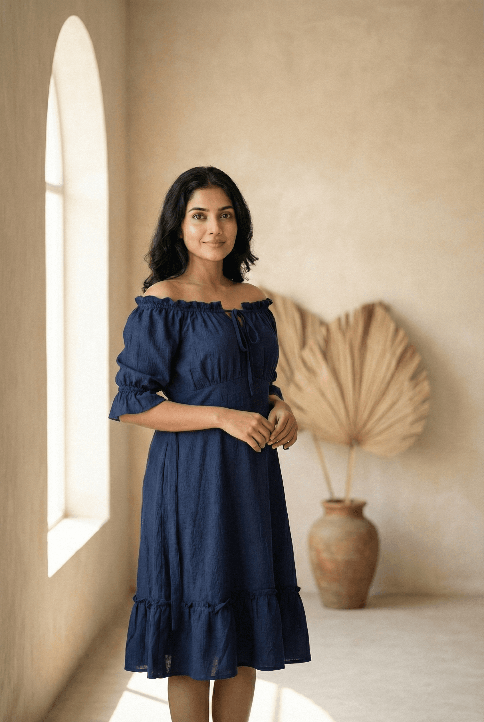 Aria Off-Shoulder Puff Sleeve Midi Dress view 5
