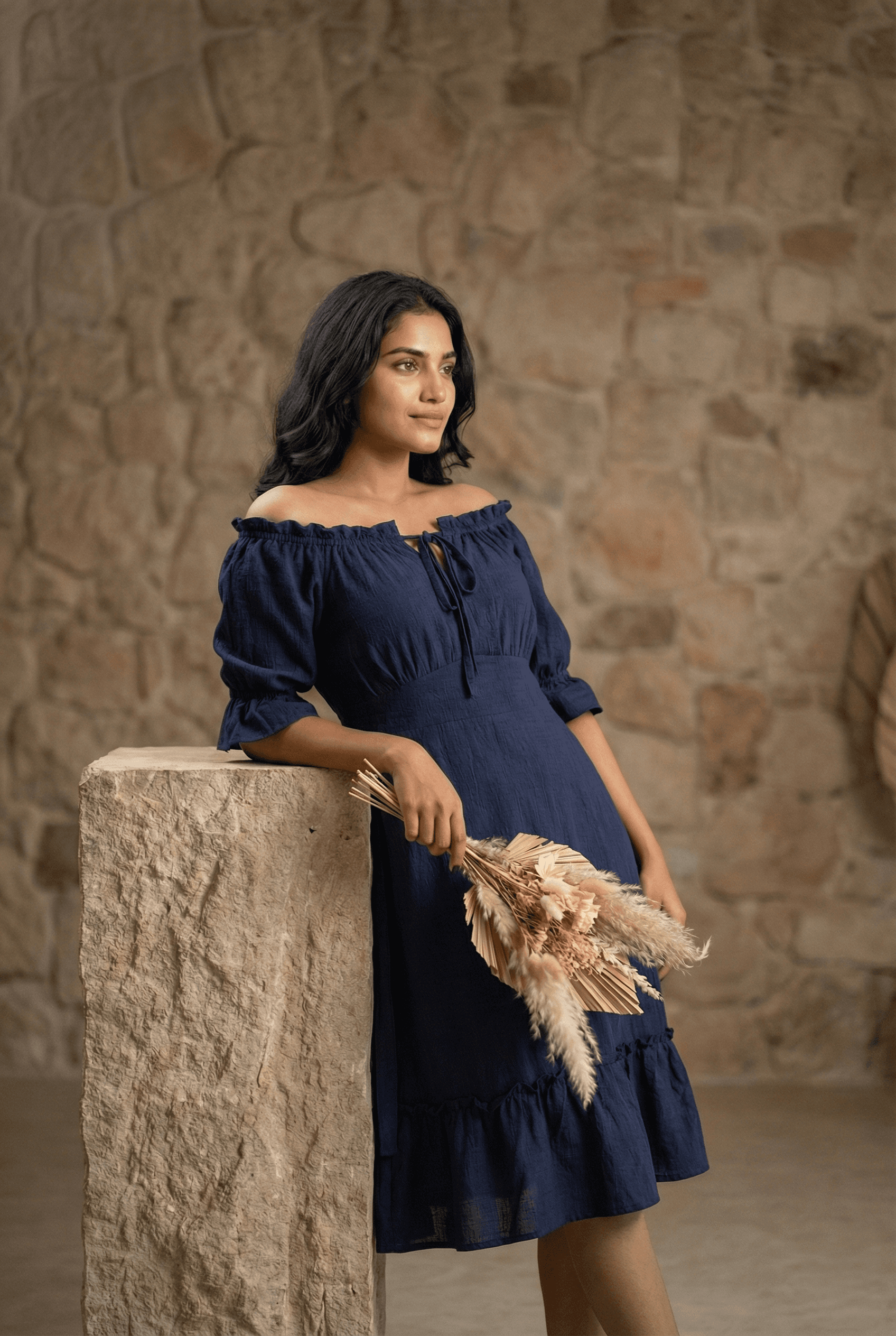 Aria Off-Shoulder Puff Sleeve Midi Dress view 1