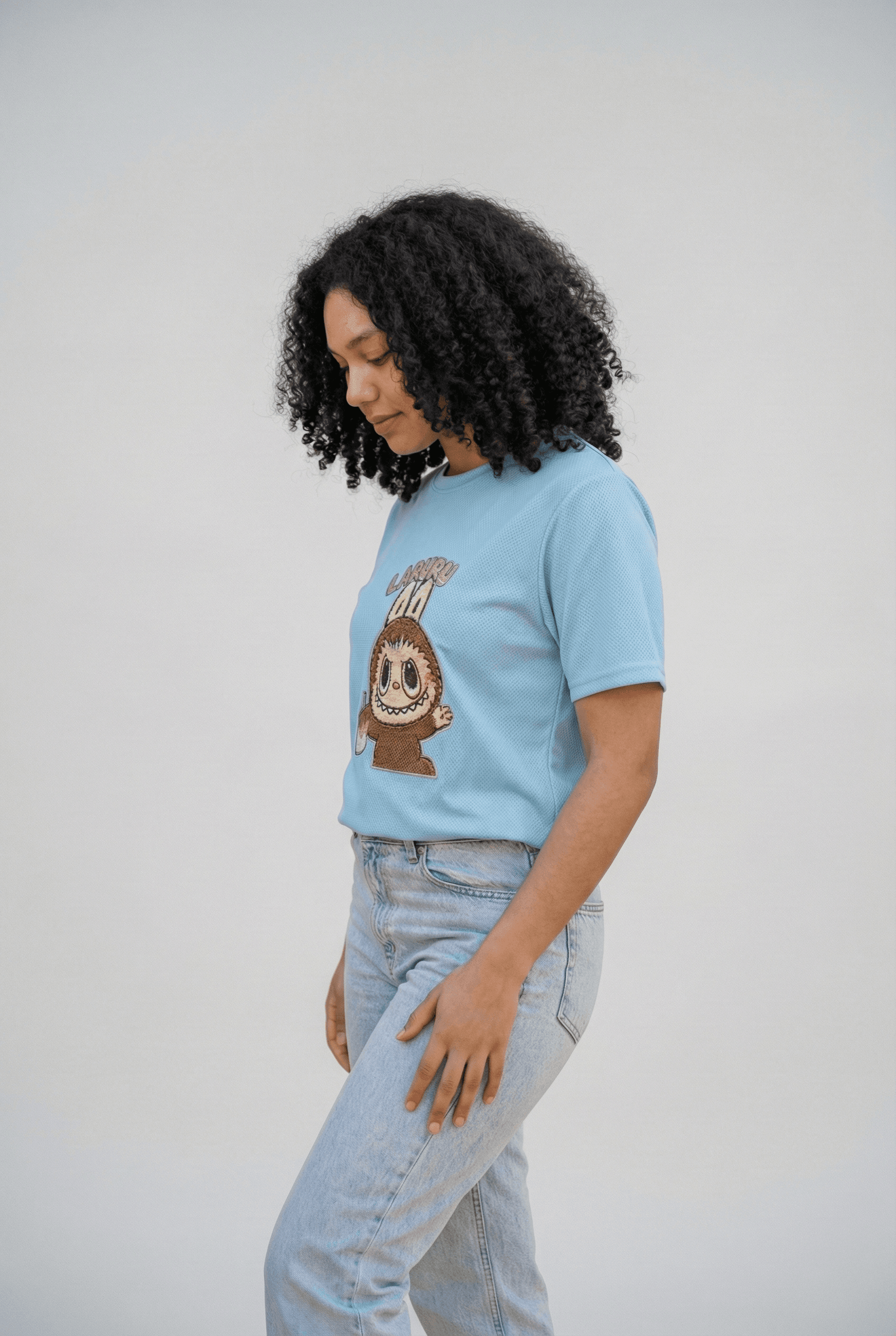 Sky Blue Labubu Graphic Boxy Crop Tee view 3