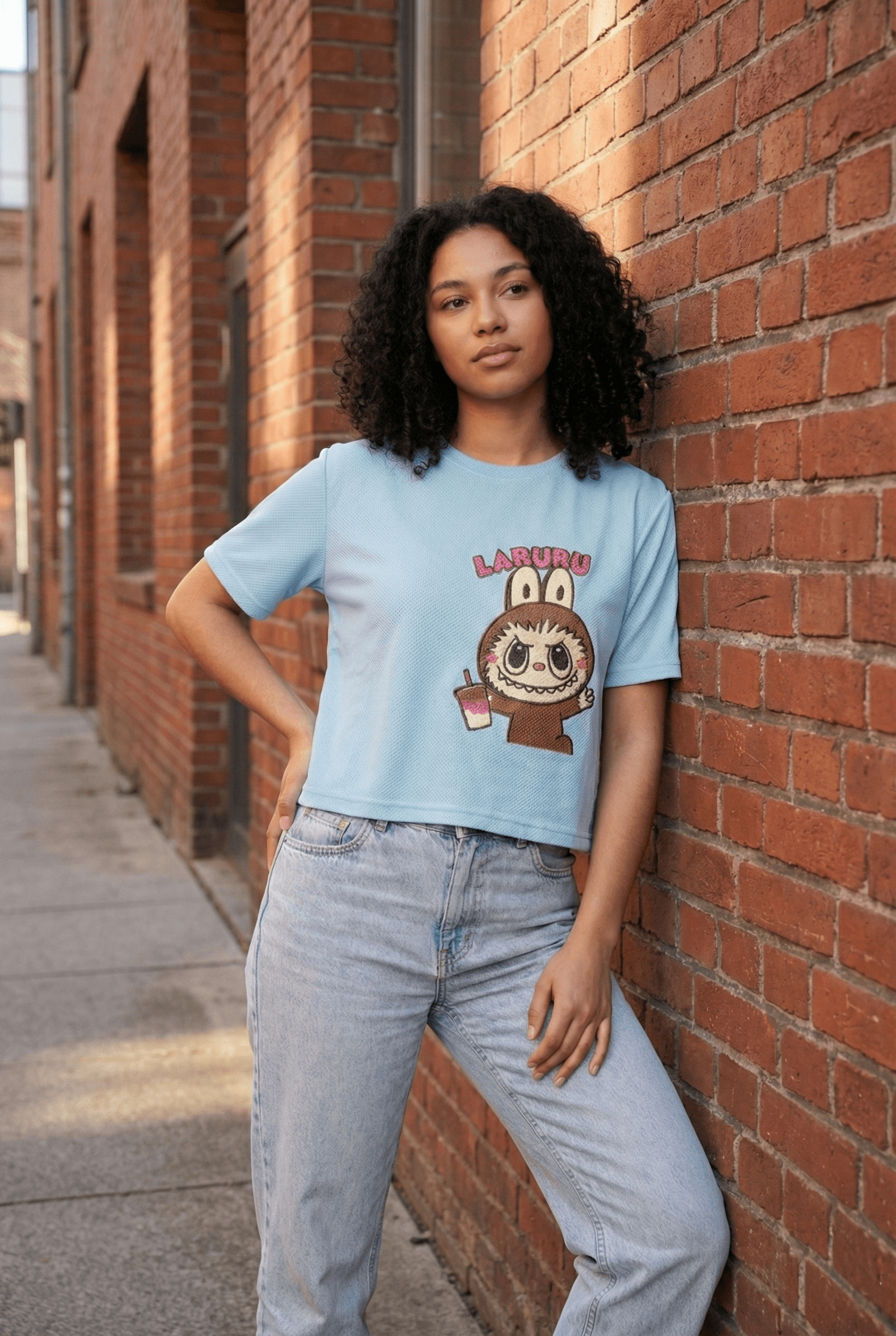Sky Blue Labubu Graphic Boxy Crop Tee view 4