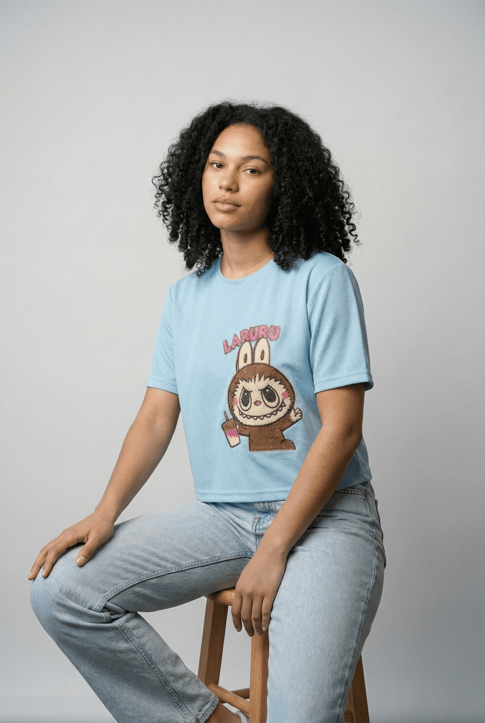 Sky Blue Labubu Graphic Boxy Crop Tee view 2